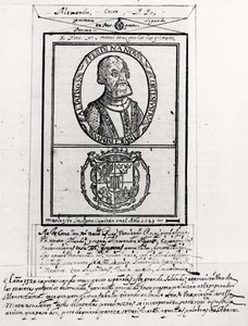Porträt von Hernando Cortes (1485-1547) und seine Waffen