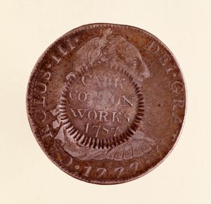 Silbermünze (8 Reales) aus Spanien: Herrschaft von Karl III (1759-1788) 1777 mit Gegenstempel von 1787. Neapel, Museo Archeologico