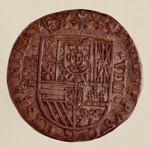 Silbermünze (8 Reales) aus Spanien: Herrschaft von Philipp II (1556-1598) 1589 Neapel, Museo Archeologico