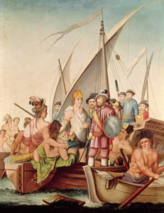 Die Ankunft von Hernando Cortes (1485-1547) in Mexiko von Spanish School