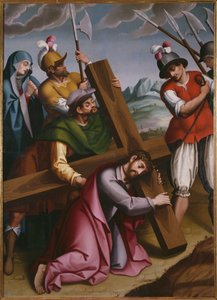 Das Tragen des Kreuzes, Simon von Kyrene hilft Jesus von Spanish School