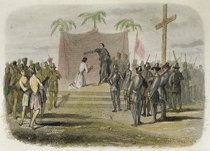 Die Taufe des Königs der Insel Cebu und fünfhundert anderer Indianer durch Mitglieder der Magellan-Expedition am 14. April