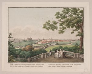 Aussicht auf Helsingør, Kronborg und den Öresund zwischen den Küsten von Seeland und Schonen. Gezeichnet auf der Terrasse im Hain bei Marienlyst von Søren L. Lange