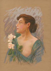 Frau mit zwei Rosen von Stanisław Górski