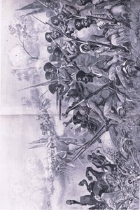 Chilianwala, 13. Januar 1849: Goddys Brigade macht einen tapferen Stand, als sie von Sikhs umzingelt wird, Illustration aus British Battles on Land and Sea, 1915