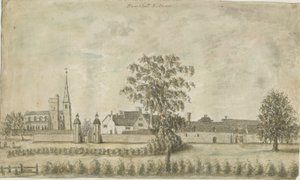 Hamstall Ridware - Kirche und Herrenhaus: Aquarellzeichnung, undatiert [1762-1802] von Stebbing Shaw
