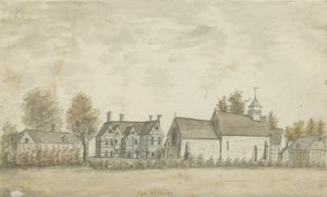 Pipe Ridware Church und Herrenhaus: Aquarellzeichnung, undatiert [1762-1798] von Stebbing Shaw