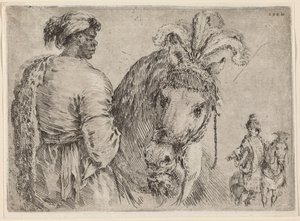 Ein Schwarzer füttert ein Pferd von Stefano della Bella