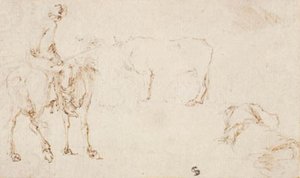 Ein Reiter, eine Kuh und ein schlafender Mann von Stefano della Bella
