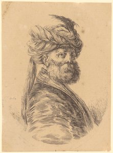 Bärtiger Mann mit Turban im Dreiviertelprofil nach rechts von Stefano della Bella
