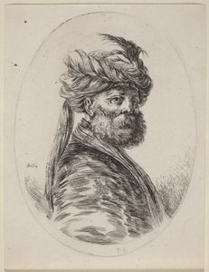 Bärtiger Mohr in einem Federturban mit Schleier, nach rechts gewandt von Stefano della Bella