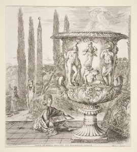 Junge, der die Medici-Vase in einem italienischen Garten skizziert