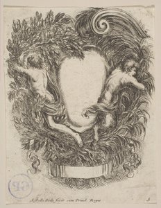 Kartusche eingerahmt von Apollo und Pan, 1647