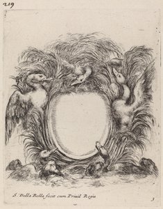 Kartusche mit Enten und Hunden von Stefano della Bella
