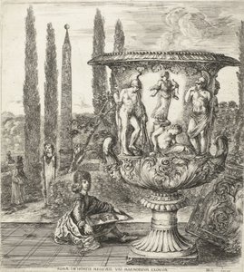 Der junge Cosimo III. de Medici zeichnet die Medici-Vase Romae, in hortis Medicaeis marmoreum eximium (Titel auf Objekt) Ansichten von Rom und Umgebung (Serientitel) Six grandes vues, dont quatre de Rome et deux de la Campagne romaine (Serientitel)