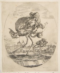 Der Tod trägt ein Kind, aus Die fünf Tode Les cinq Morts, ca. 1648 von Stefano della Bella