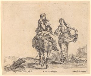 Frau mit Kind auf einem Esel, begleitet von einer zweiten Frau von Stefano della Bella