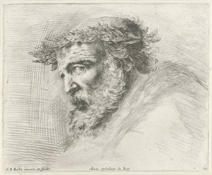 Kopf eines alten Mannes mit Bart und Lorbeerkranz, im Profil nach links von Stefano della Bella