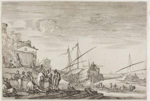 Ansichten des Hafens von Livorno: Häuser mit Blick auf einen Hafen