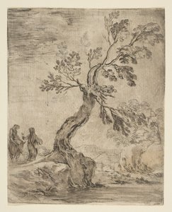 Landschaft mit zwei Frauen, eine auf einem Esel reitend, ca. 1660 von Stefano della Bella