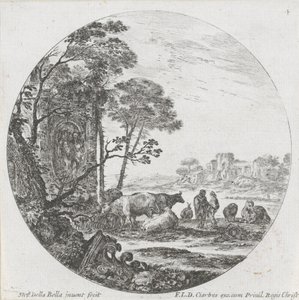 Landschaft mit Herde und korinthischem Kapitell von Stefano della Bella