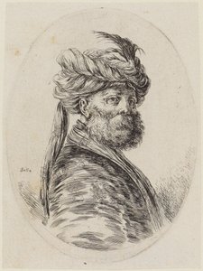 Mehrere Köpfe nach Art der Perser frisiert: Büste eines in Dreiviertelansicht nach rechts gewandten bärtigen Türken von Stefano della Bella