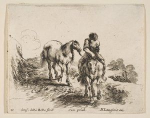 Tafel 11: ein junger Reiter, von vorne gesehen, führt ein anderes Pferd, aus Diver...