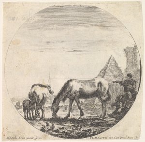 Die Pyramide des Caius Cestius rechts im Hintergrund, ein Pferd grast, ca. 1643-48 von Stefano della Bella