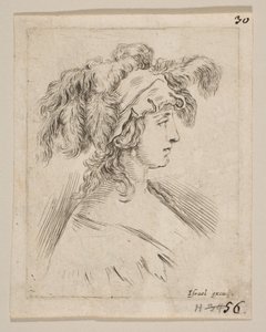 Tafel 15: Halbporträt einer jungen Frau im Profil mit einem Hut mit Federn, ca. 1649 von Stefano della Bella