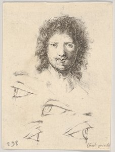 Tafel 2: oben, der Kopf eines jungen Mannes, Frontalansicht, unten, vier Augen, aus Th..., ca. 1649
