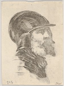 Tafel 6: Kopf eines alten bärtigen Soldaten mit Helm nach rechts, aus Verschiedene Köpfe, 1650 von Stefano della Bella
