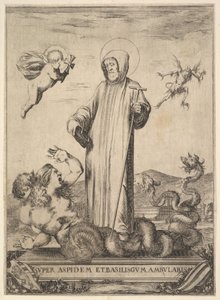 Heiliger Jean Gualbert, der ein Monster mit zwei menschlichen Köpfen und einem schlangenartigen Körper zertritt, ein fliegendes Wesen, 1640