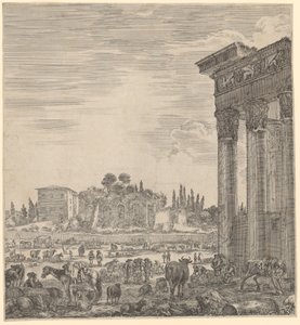 Tempel des Antonius Pius und der Faustina und der Campo Vaccino von Stefano della Bella