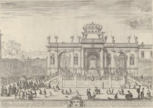 Der Altar des heiligen Sakraments, links das Sakrament unter einem Baldachin, getragen in Prozession, ca. 1648