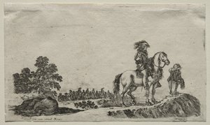 Verschiedene Figuren und Landschaften: Ein verlorener Reiter fragt nach dem Weg, 1649