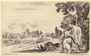 Verirrter Reiter fragt nach dem Weg, Blatt 4 der Folge "Verschiedene Figuren und Länder" von Stefano della Bella