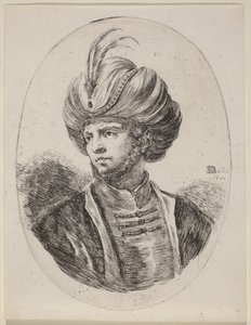 Junger Mohr mit leichtem Bart und Federturban, nach links gewandt von Stefano della Bella