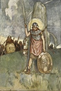 Cuchulain kommt schließlich zu seinem Tod, Illustration aus 