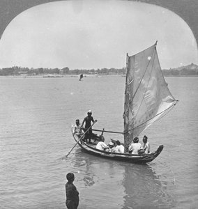 Ein Segelboot auf dem Irawaddy-Fluss, Burma, 1908