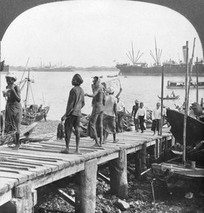 Landungssteg am Irawaddy-Fluss, Rangun, Birma, 1908