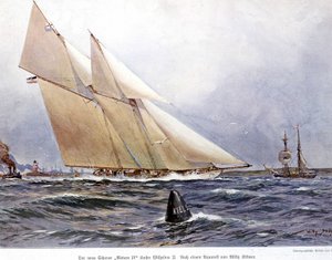 Segelrennen: Das Segelboot „Meteor IV“ - Aquarell von Willy Stower
