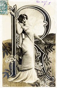 R: Gabrielle Robinne, französische Schauspielerin, Comédie-Française, Paris - Alphabet in Postkarte von Studio Reutlinger