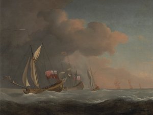 Englische Königliche Yachten auf See bei starkem Wind, in Begleitung eines Schiffes mit der Königlichen Standarte von Studio of Willem van de Velde the Younger