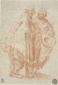 Zwei bärtige Männer in zerlumpten Mänteln von Style of Jacques Callot