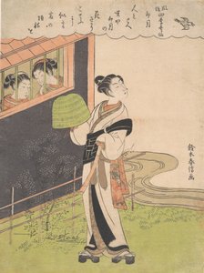 Ein Flöte spielender Mönch Komuso, der vierte Monat Uzuki, aus der Serie Modische P..., ca. 1768 von Suzuki Harunobu