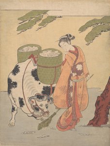 Eine Frau fegt ihre Liebesbriefe auf, 1725-1770 von Suzuki Harunobu