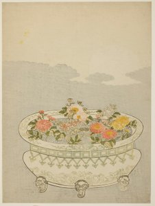 Chrysanthemen und der aufgehende Mond
