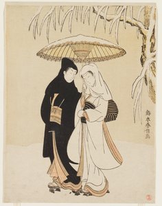 Liebende unter einem einzigen Regenschirm von Suzuki Harunobu