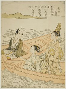 Treffen am Fluss (Parodie auf Hakurakuten) von Suzuki Harunobu