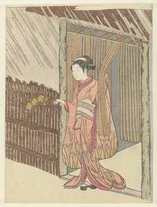 Mädchen mit einem Yamabuki-Zweig in den Händen von Suzuki Harunobu